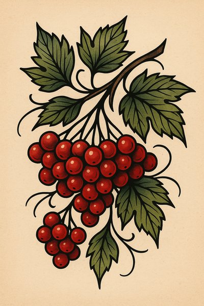 Illustration of Grapes with Leaves in Vintage Style
