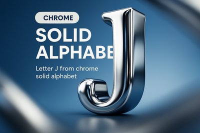 3D Chrome Letter J from Solid Alphabet Design