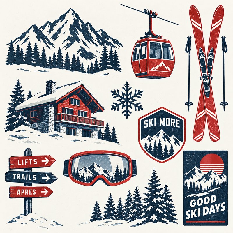 Retro ski design elements pack