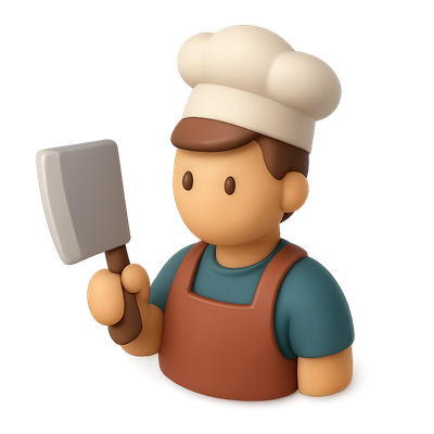 3D Butcher Icon with Chef Hat and Cleaver