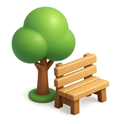 3D Park Bench and Tree Icon in Isometric View