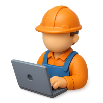 3D Worker Icon with Laptop in Isometric View