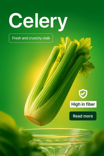 Realistic Celery Presentation with Engaging Text Elements