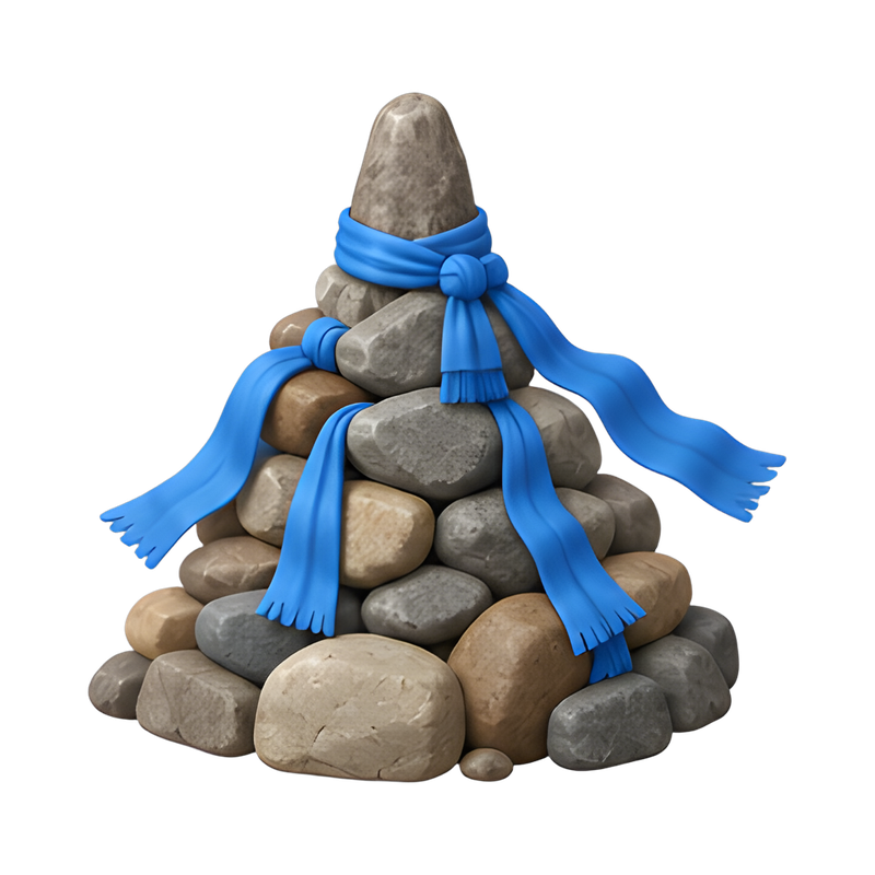 Mongolian ovoo cairn with scarves