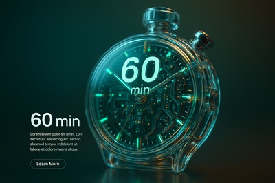 Hyperrealistic Glass Stopwatch with Glowing LED Components