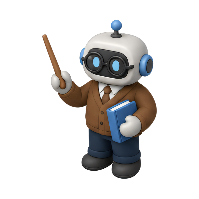 robot teacher pointing with stick