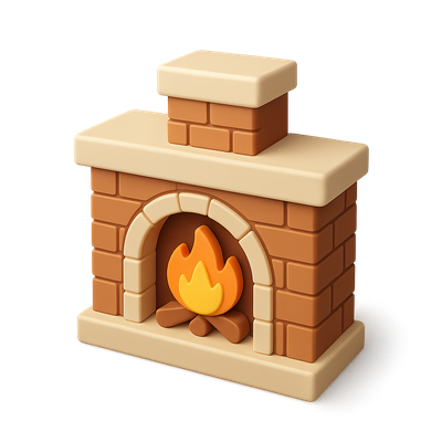 Stylish 3D Fireplace Icon with Isometric Design