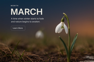 Stylish Web Design for March with Snowdrop Flower