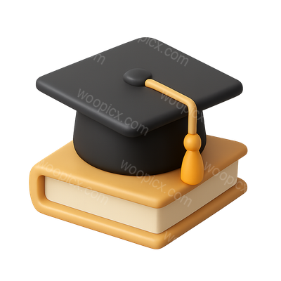 3D Graduation Cap Icon on Book with Isometric View