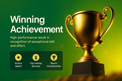 Dynamic Golden Trophy Cup with Achievement Text