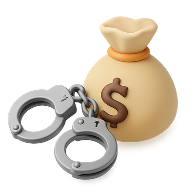 3D Icon of Handcuffs and Money Bag in Isometric View