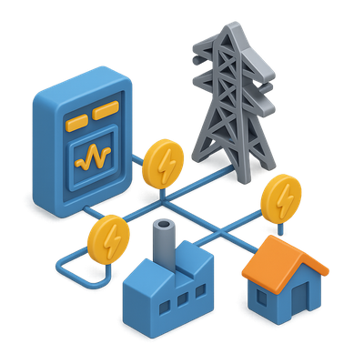 3D Smart Grid Icon with Isometric Design