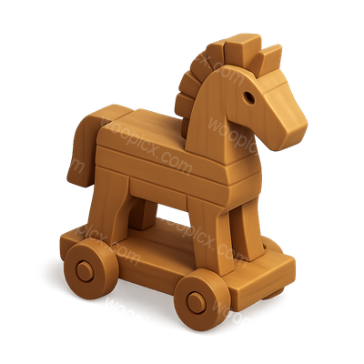 Stylized 3D Trojan Horse Icon in Isometric View