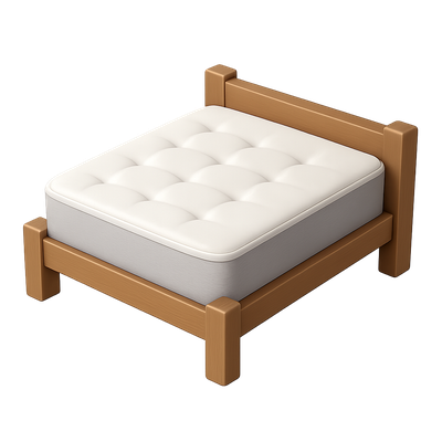 Stylish 3D Bed Icon with Mattress and Frame