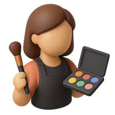 Stylized 3D Makeup Icon Featuring Palette and Brush
