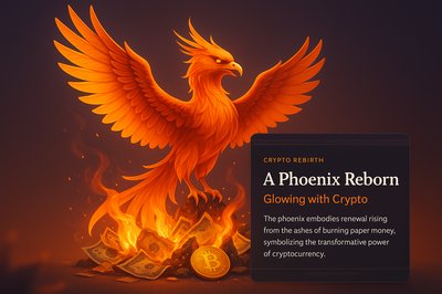 Phoenix Reborn from Ashes of Currency in a Crypto Glow