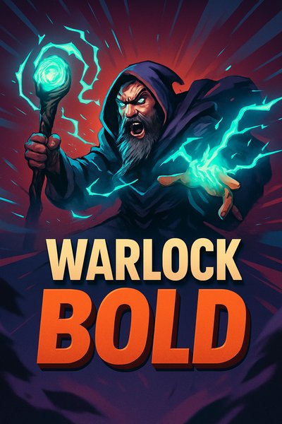Dynamic Warlock Illustration with Bold Typography