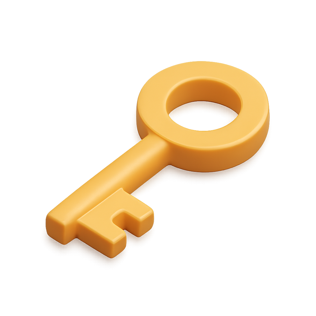 3D Key Icon with Isometric Design and Volumetric Feel