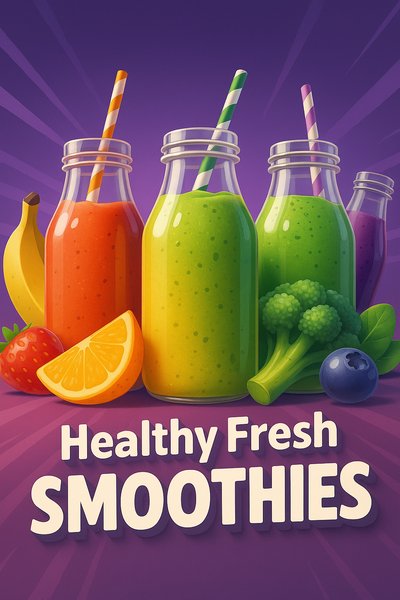 Vibrant Fresh Fruit and Vegetable Smoothies in Glass Bottles