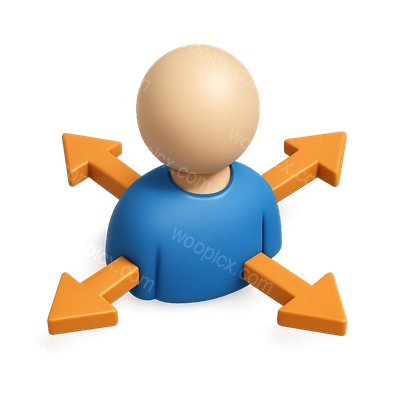 3D User Icon with Arrows Pointing Outward