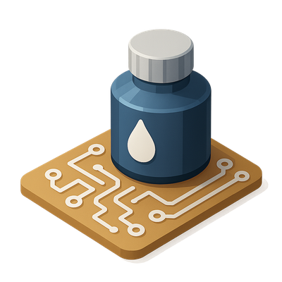 3D Icon of Printed Electronics Ink on Circuit Board