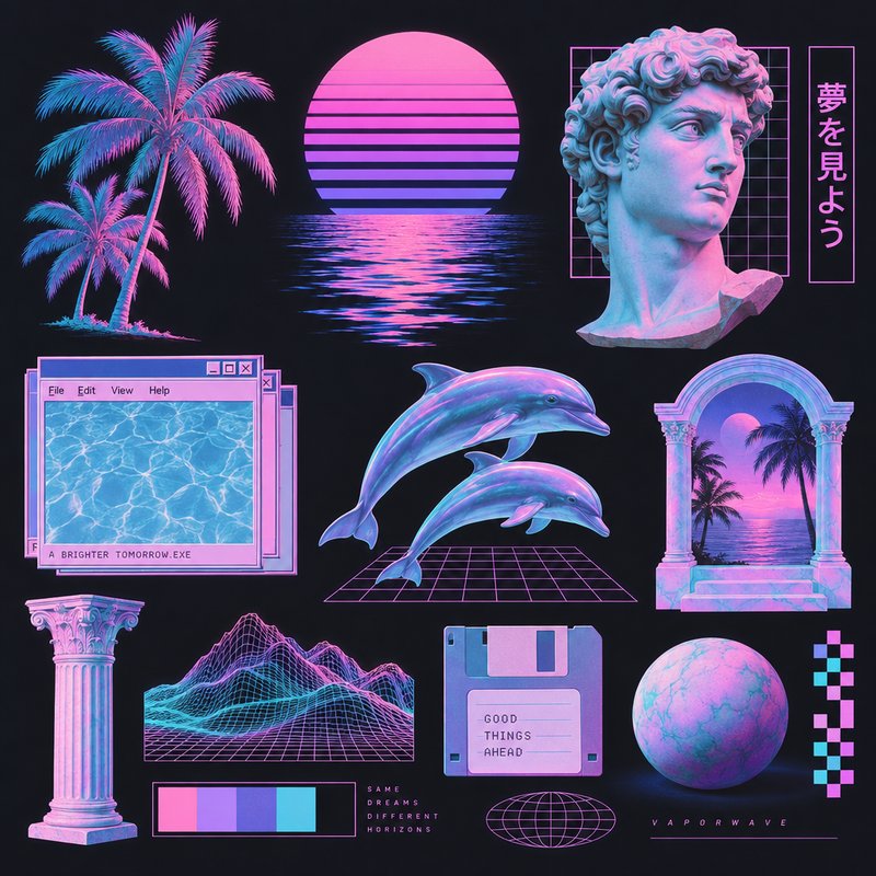 Vaporwave design elements pack