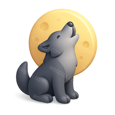 3D Icon of a Howling Wolf Against a Moon