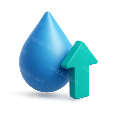 3D Water Drop Icon with Upward Arrow Design