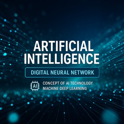 Conceptual Illustration of Artificial Intelligence and Neural Networks
