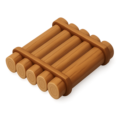 3D Isometric Wooden Raft Icon with a Volumetric Feel