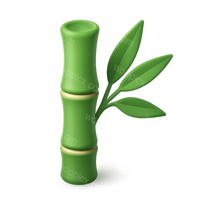 Stylized 3D Bamboo Icon with Leaves in Isometric View