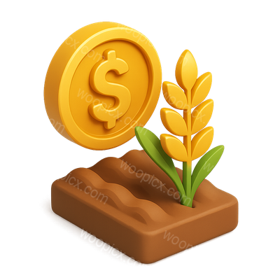 3D Yield Farming Icon with Dollar Symbol and Wheat