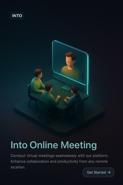 Neon Themed 3D Scene of Virtual Meeting