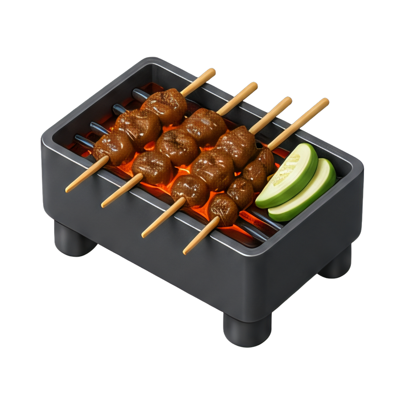 charcoal satay grill in action
