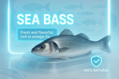Product Showcase of Fresh Sea Bass with Natural Branding