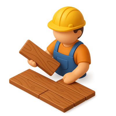 3D Floor Installer Icon with Planks in Isometric View