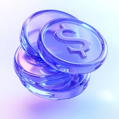 3D Render of Transparent Dollar Coins with Gradient Background