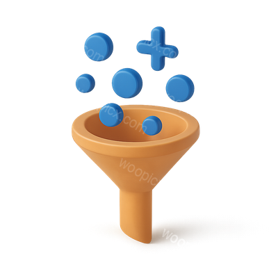 3D Data Funnel Icon with Filtering Elements