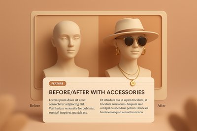 3D Illustration of Before/After with Accessories Display