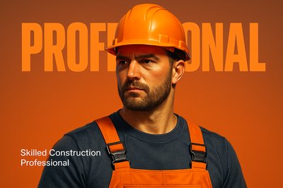 Strong Portrait of a Skilled Construction Professional in Bold Design