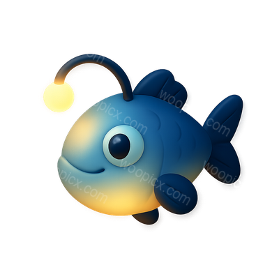 Cute Cartoon Blue Fish with Light