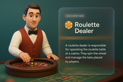 3D Illustration of a Roulette Dealer at a Casino Table