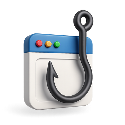 3D Icon of a Fishing Hook with Web Browser Design