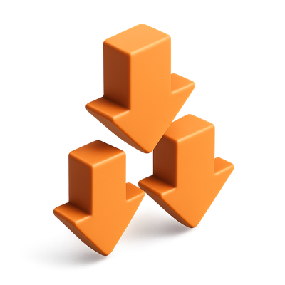 Stylish 3D Downward Arrows Icon Design