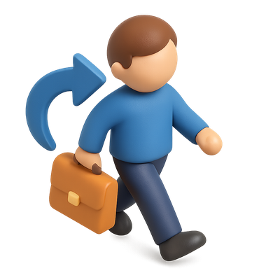 3D Icon of Person Returning with Briefcase