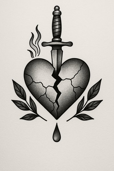 Illustrative Heart and Dagger Tattoo Design Artwork