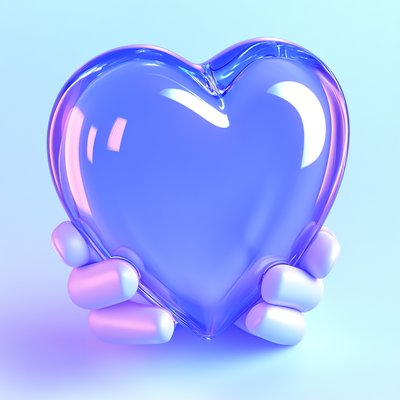 3D Render of a Glass Heart Held by Hands
