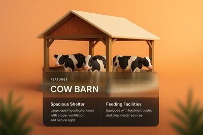 3D Cow Barn Illustration with Features