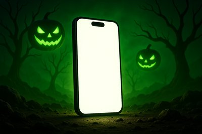 Spooky Halloween-Themed Smartphone Displaying a Blank Screen