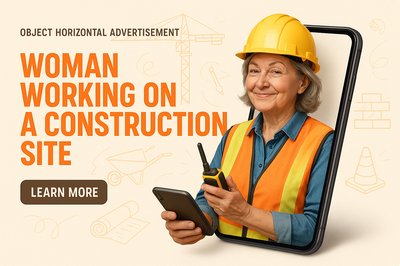 Dynamic Construction Advertisement Featuring a Confident Worker